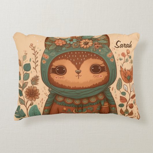 Niedliche Boho-Blütenuhu Dekokissen (Vorderseite)