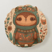 Niedliche Boho-Blütenuhu Rundes Kissen (Rückseite)