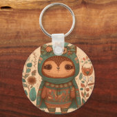 Niedliche Boho-Blütenuhu Schlüsselanhänger (Vorderseite)