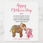 Niedliche Boho Elephants glücklich Muttertag 2026 Weinetikett (Einzelnes Label)