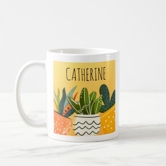 Niedliche Boho gepotted Pflanze Personalisierte Pf Kaffeetasse (Links)