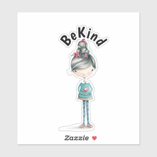 Niedliche BOHO Girl "Be kind" Aufkleber (Blatt)