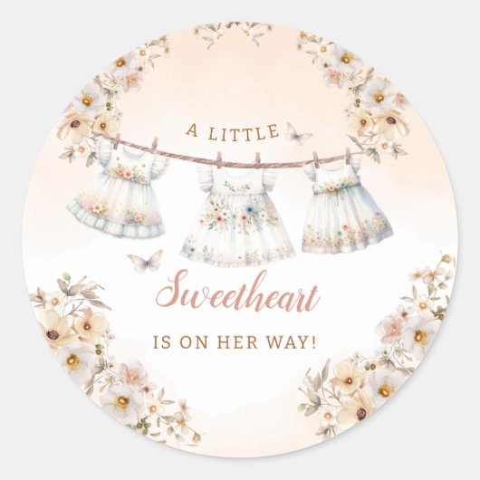 Niedliche Boho Kleidung Girl Babydusche Runder Aufkleber (Vorderseite)