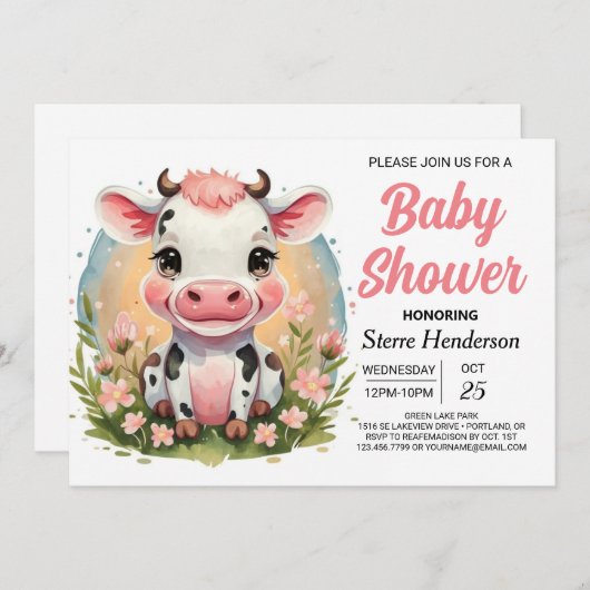 Niedliche Boho Kuh Babydusche Einladung (Vorne/Hinten)