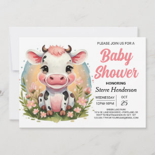 Niedliche Boho Kuh Babydusche Einladung