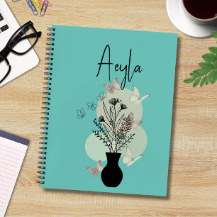 Niedliche Boho Line Art Blume und Schmetterlinge A Notizblock