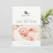 Niedliche Boho Minimal Bird Foto Geburtserklärung Dankeskarte (Stehend Vorderseite)