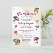 Niedliche Boho Pilze Babydusche Einladung (Stehend Vorderseite)