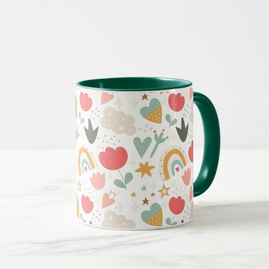 Niedliche Boho Rainbows, Herz und Blume Tasse (VorderseiteRechts)