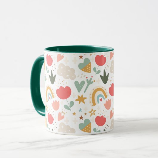 Niedliche Boho Rainbows, Herz und Blume Tasse (Vorderseite Links)