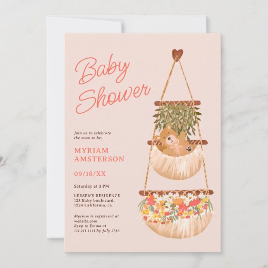 Niedliche Boho-Teddybär geschlechtsneutrale Babydu Einladung (Vorderseite)