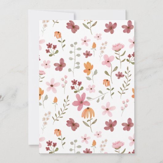 Niedliche Boho-Wildblumen kleine Schmetterlingsdus Einladung (Rückseite)