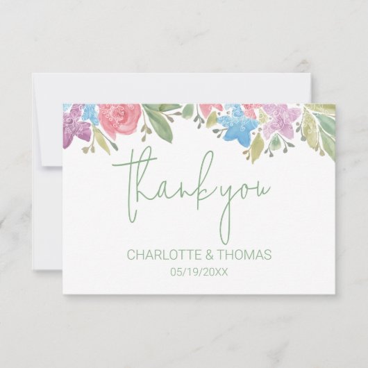 Niedliche Boho Wildblumen Wasserfarben Handgemalt Dankeskarte (Vorderseite)