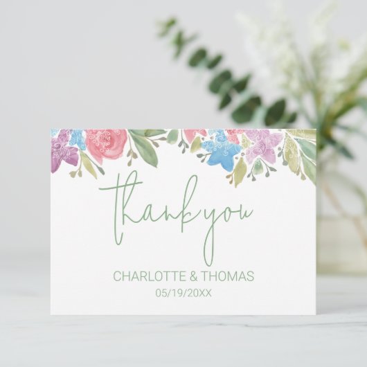 Niedliche Boho Wildblumen Wasserfarben Handgemalt Dankeskarte (Stehend Vorderseite)