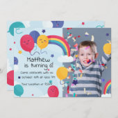 Niedliche Bollen und Regenbogen Geburtstagskarte Einladung (Vorne/Hinten)
