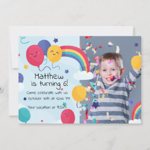 Niedliche Bollen und Regenbogen Geburtstagskarte Einladung