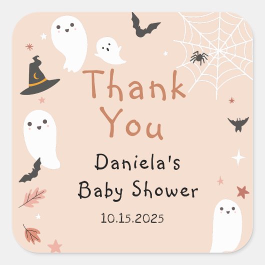 Niedliche Boo Halloween Kinderdusche Quadratischer Aufkleber (Vorderseite)