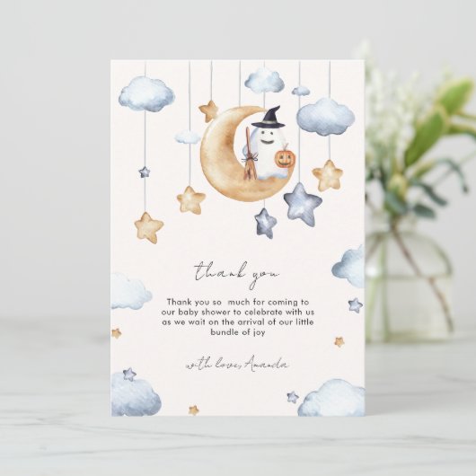 Niedliche Boo Moon Stars Kinderdusche Dankeskarte (Stehend Vorderseite)