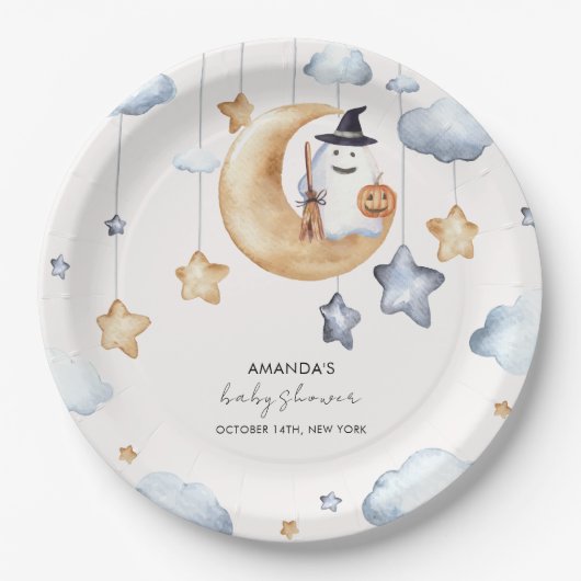 Niedliche Boo Moon Stars Kinderdusche Pappteller (Vorderseite)
