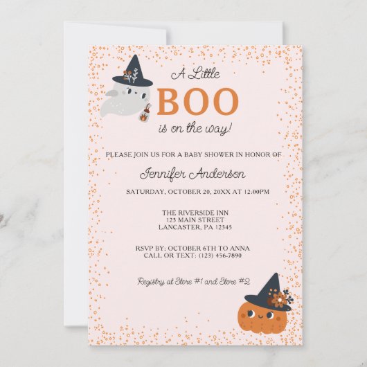Niedliche Boo Pumpkin und Ghost Baby Dusche Einladung (Vorderseite)