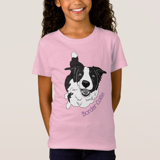 Niedliche Border Collie Dog Cartoon T - Shirt (Vorderseite)