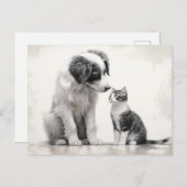 Niedliche Border Collie & Kitten Freundschaft Postkarte (Vorne/Hinten)
