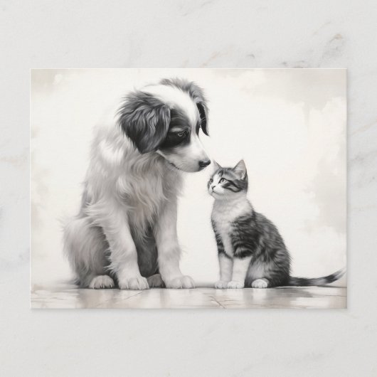 Niedliche Border Collie & Kitten Freundschaft Postkarte (Vorderseite)