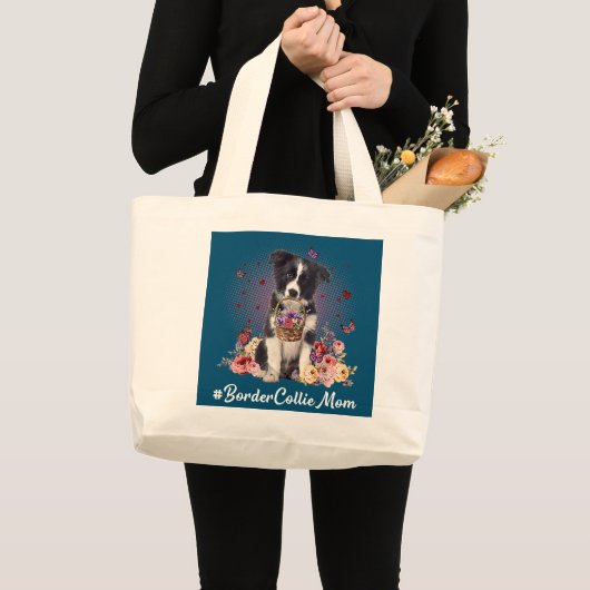Niedliche Border Collie Mama Blume Glücklicher Mut Jumbo Stoffbeutel (Vorderseite (Produkt))