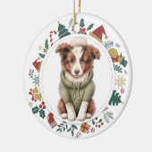 Niedliche Border Collie Welpe im Winter Sweater Keramik Ornament (Links)