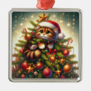 Niedliche, bösartige Katze im Weihnachtsbaum Ornament Aus Metall