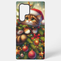 Niedliche, bösartige Katze im Weihnachtsbaum
