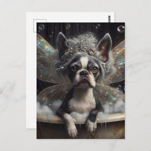 Niedliche Boston Terrier Fairy in einer Blase Postkarte (Vorne/Hinten)