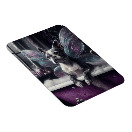 Niedliche Boston Terrier Fairy in einer Lila Badew Magnet (Rechte Seite)