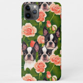 Niedliche Boston Terriers Verzauberter Rosengarten iPhone Hülle (Rückseite)