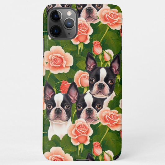 Niedliche Boston Terriers Verzauberter Rosengarten iPhone Hülle (Rückseite)