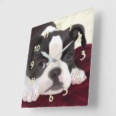 Niedliche Bostoner Terrier-Wanduhr Quadratische Wanduhr (Winkel)
