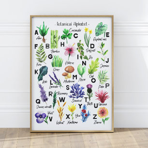 Niedliche botanische Blume Alphabet Baby Kinderzim Poster