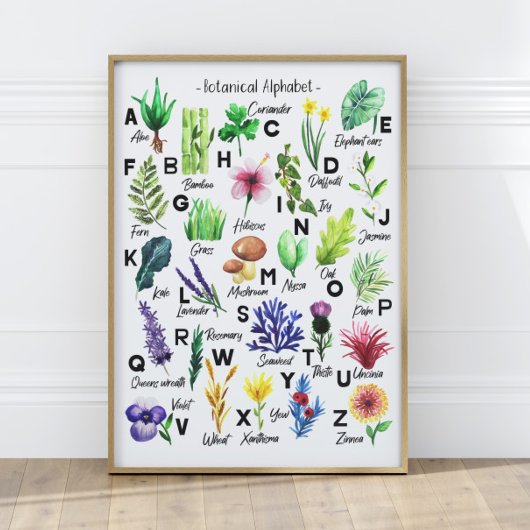 Niedliche botanische Blume Alphabet Baby Kinderzim Poster
