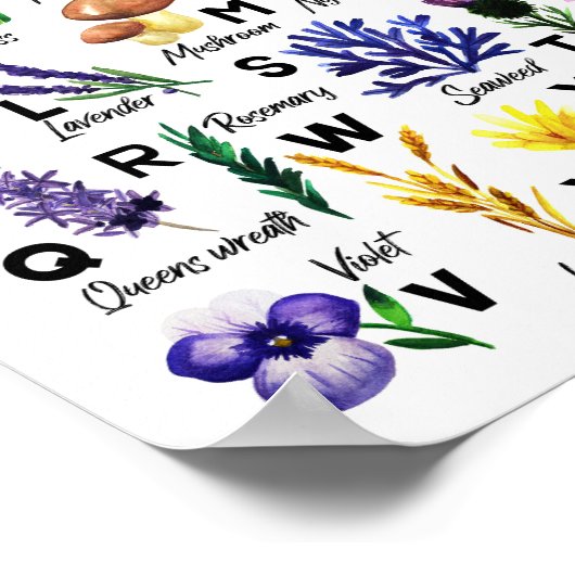 Niedliche botanische Blume Alphabet Baby Kinderzim Poster (Ecke)