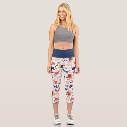 Niedliche Botanische Blumenkatze Capri Leggings (Vorderseite)