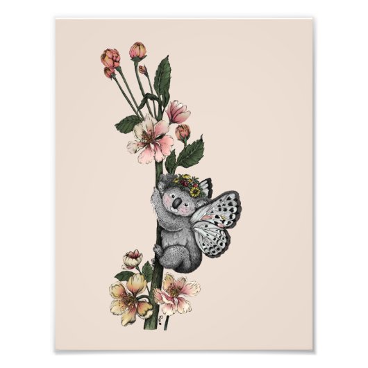 Niedliche botanische Koala Beary Watercolor Illust Fotodruck (Vorne)