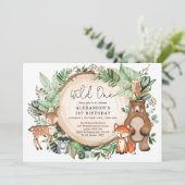 Niedliche botanische Waldtiere Wild 1 Geburtstag Einladung (Stehend Vorderseite)
