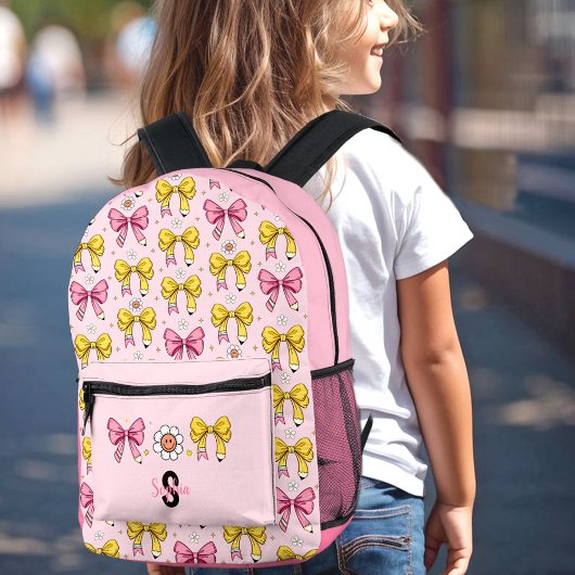 Niedliche Bow Pencil Coquette Retro Monogramm Bedruckter Rucksack