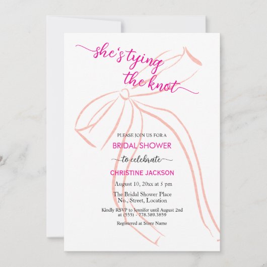 Niedliche Bow Sketch Sie bindet das Brautparty des Einladung (Vorderseite)