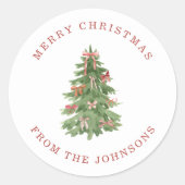 Niedliche Bows Weihnachtsbaum mit Geschenkmarkieru Runder Aufkleber (Vorderseite)