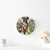Niedliche Boxer-Hundehalterung Runde Wanduhr (Zuhause)