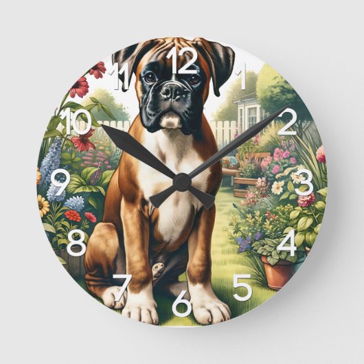 Niedliche Boxer-Hundehalterung Runde Wanduhr (Vorderseite)