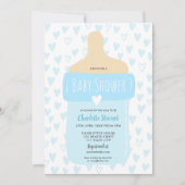 Niedliche Boy Blue Herz Babyflasche Babydusche Einladung (Vorderseite)