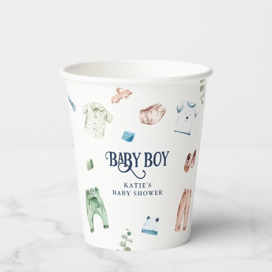 Niedliche Boy Kleidung Kinderwagen Kinderdusche Pappbecher (Rückseite)