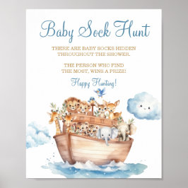 Niedliche Boy Noah's Ark Baby Shower Baby Sock Hun Poster